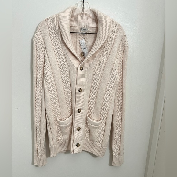 NWT J Crew Heritage Cotton Cable Knit Shawl Collar Cardigan Sweater in Cream - Picture 2 of 5
